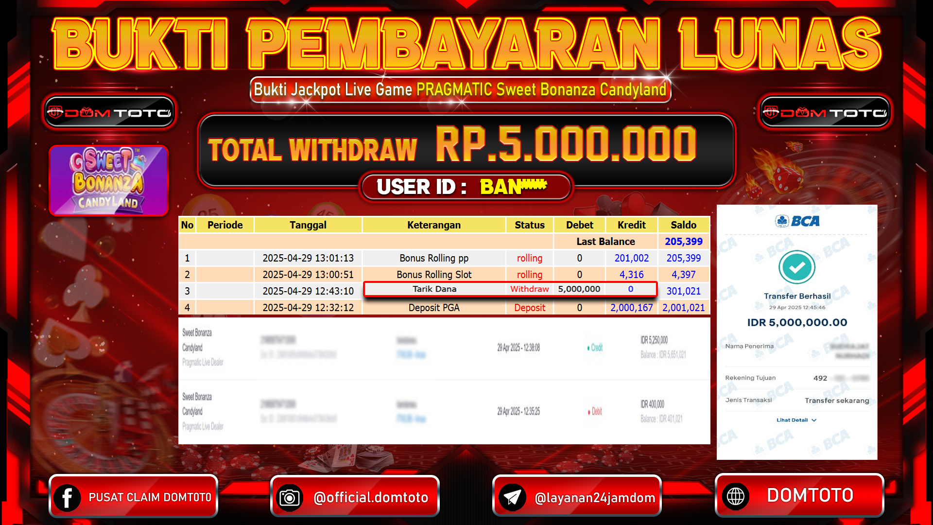 JACKPOT LIVE GAME SWEET BONANZA CANDYLAND 29  APRIL 2025